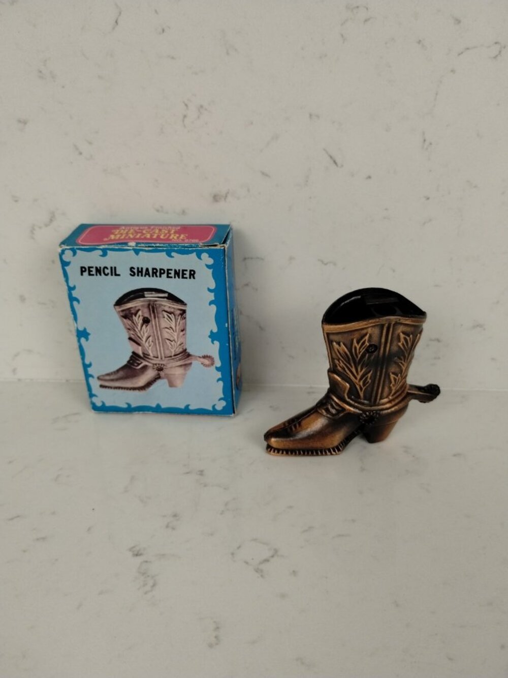 Vintage Bronze Die Cast Cowboy Boot Pencil Sharpener - Miniature